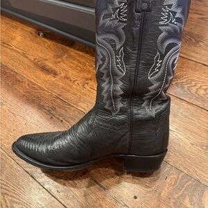 Dan Post Black Leather Cowboy Boots with Silver Stitching
